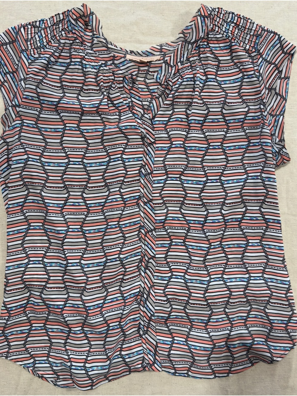 Gibson Latimer Multicolor Geometric Stripe Short Sleeve Blouse